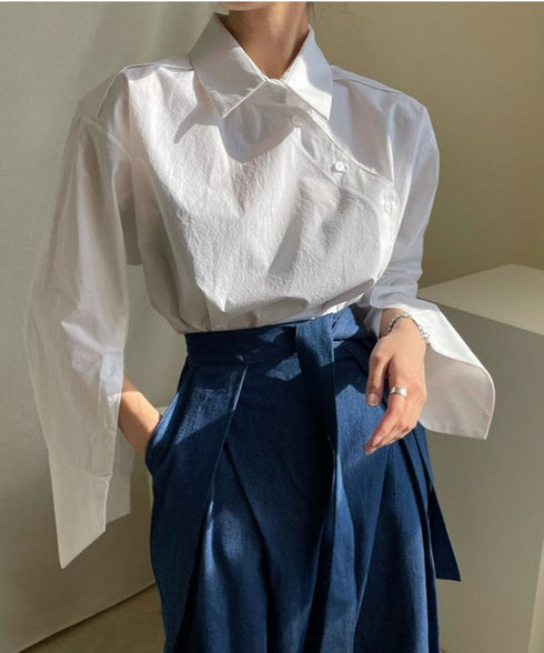 Asymmetric Stripe Patchwork Shirt